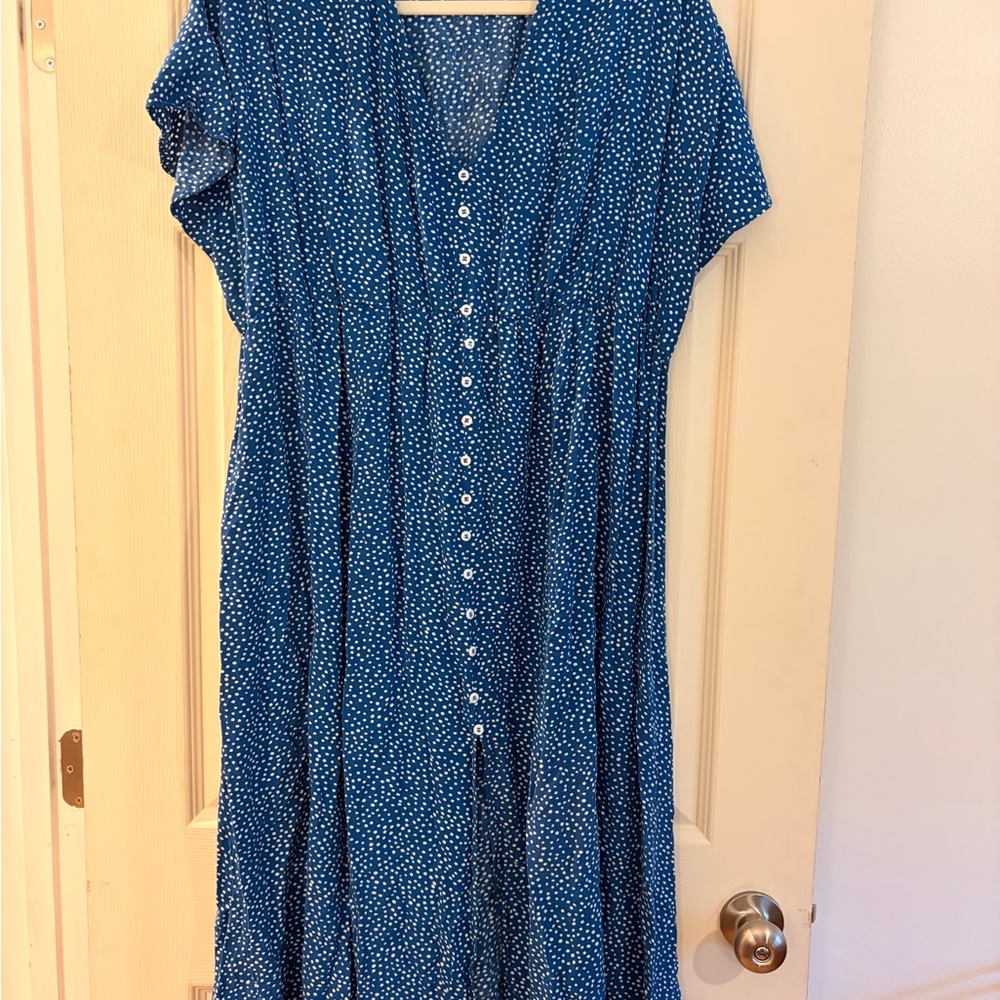 Women’s Plus Size Blue Button-Down Midi Dress